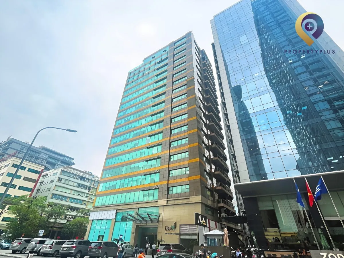 TTC Tower building exterior view from street level in Cau Giay, Hanoi